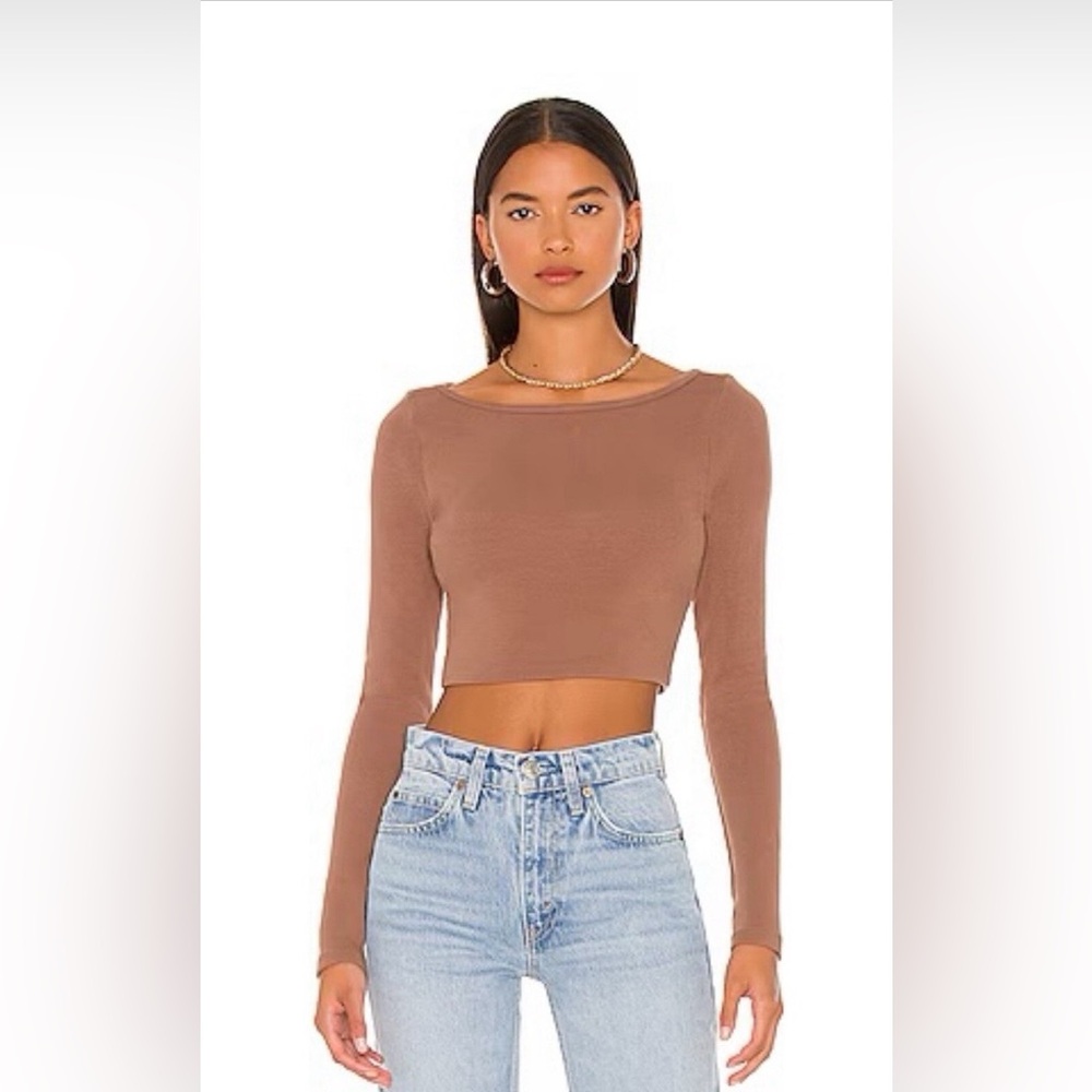 Lovers + Friends Brown Fitted Long Sleeve Blake Crop Top